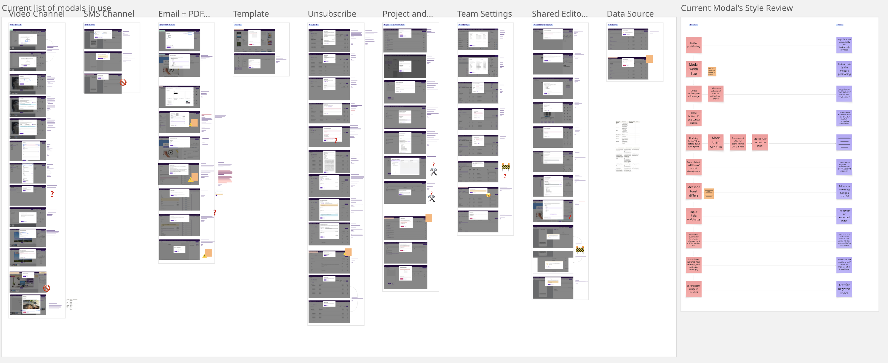 screenshot of compiled list of modals