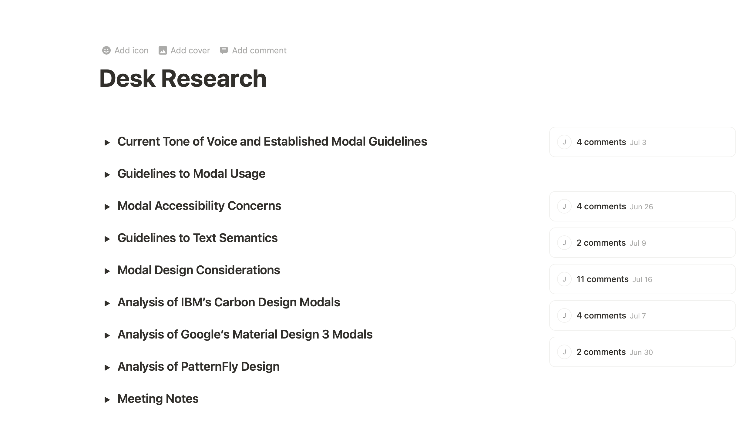 screenshot of compiled desk research